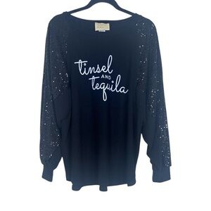 Judith March Tinsel And Tequila Sequin Sleeve Sweater Top Small